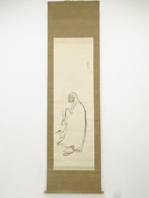 翠山筆　達磨図　肉筆絹本掛軸（共箱）